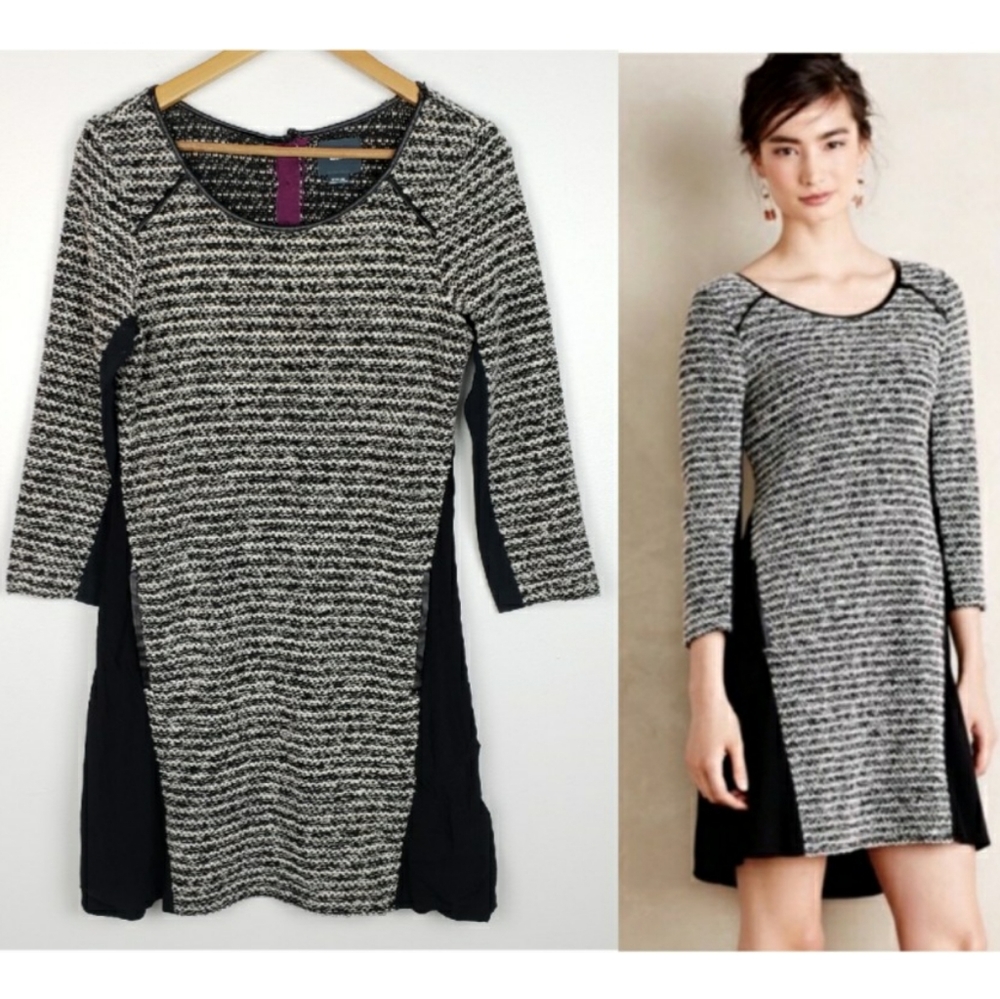 Anthro Maeve Black Boucle Tweed Knit Swing dress